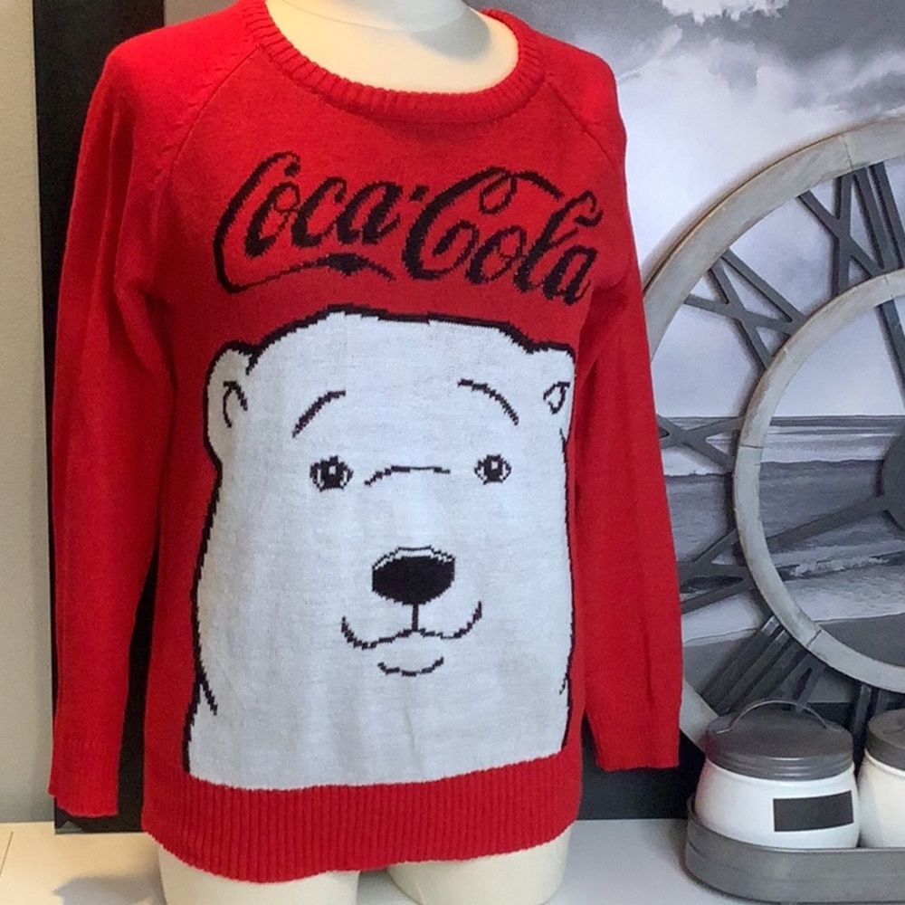 Coca Cola Women’s Size M Red White Polar Bear Christmas Pullover Holiday Sweater - Picture 1 of 9
